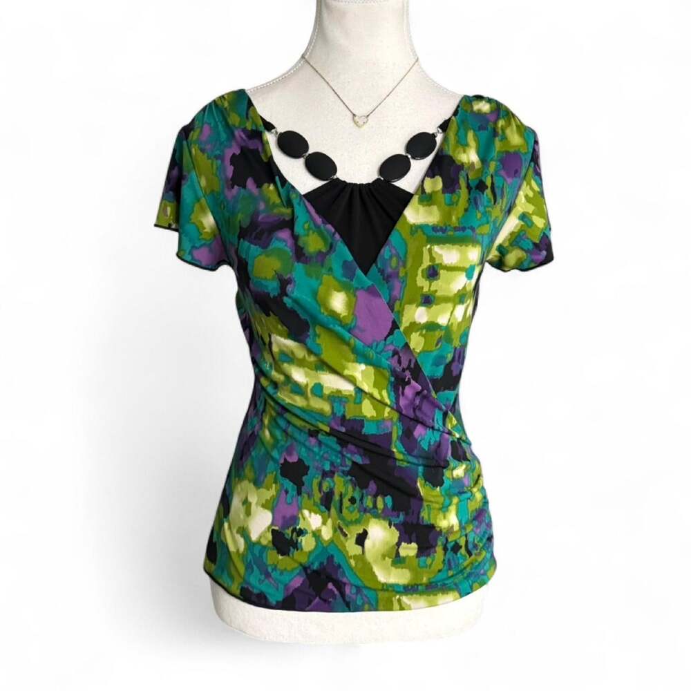 IZ Byer California Colorful Y2K beaded neck short sleeve summer top size M
